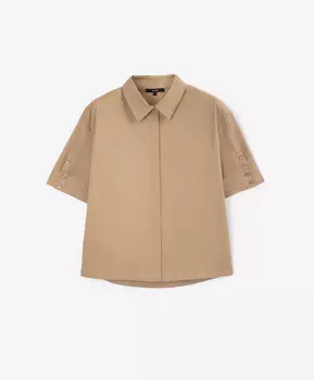 Рубашка с коротким рукавом оверсайз из поплина бежевая GLVR