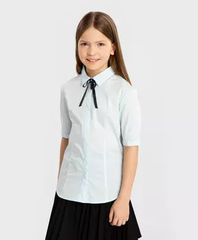 Рубашка с жемчужной бусиной на воротнике голубая Button Blue (134)