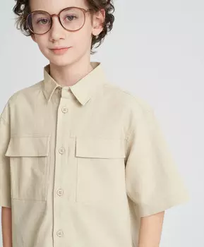 Рубашка сафари с коротким рукавом молочная детская с карманами Button Blue