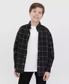 Рубашка в клетку черная Button Blue (140)