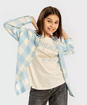 Рубашка в клетку с длинным рукавом теплая на кнопках мультицвет детская Button Blue (140)