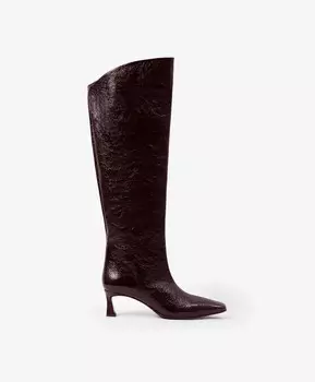 Сапоги бордовые из натуральной лакированной кожи на каблуке GLVR (37)