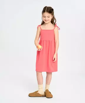 Сарафан для девочки коралловый на тонких бретелях и с карманами Button Blue