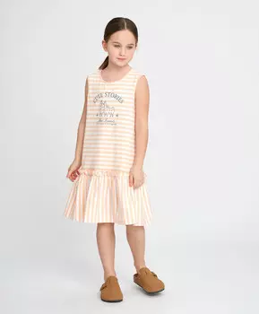 Сарафан для девочки с коротким рукавом в полоску и с принтом мультицвет Button Blue