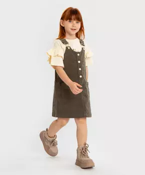 Сарафан вельветовый с регулируемыми лямками хаки для девочки Button Blue