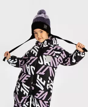 Шапка бини с ушками на завязках и с помпоном фиолетовая для девочки Button Blue