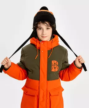 Шапка бини с ушками на завязках и с помпоном утепленная мультицвет для мальчика Button Blue