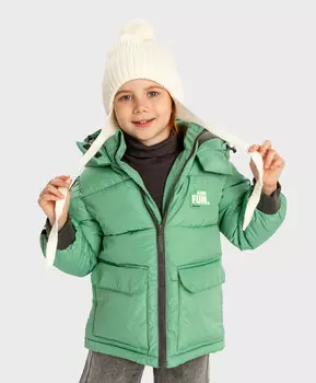 Шапка бини с ушками на завязках и с помпоном утепленная молочная детская Button Blue