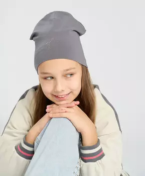 Шапка демисезонная детская серая с аппликацией Button Blue