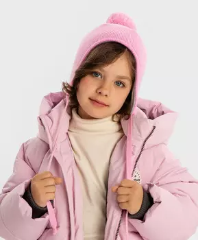 Шапка на завязках с помпоном утепленная розовая для девочки Button Blue (54)