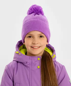 Шапка с помпоном утепленная фиолетовая для девочки Button Blue (56)