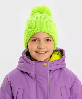 Шапка с помпоном утепленная салатовая детская Button Blue (56)