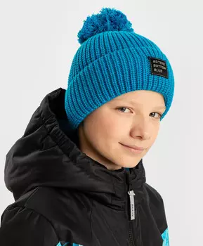 Шапка с помпоном утепленная синяя для мальчика Button Blue