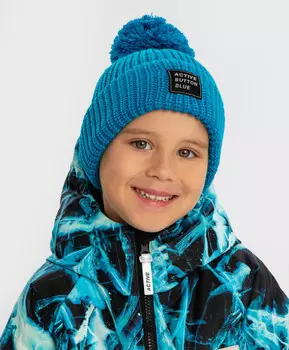 Шапка с помпоном утепленная синяя для мальчика Button Blue (52)