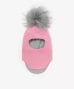 Шапка-шлем вязаная с помпоном розовая для девочки Gulliver (50)