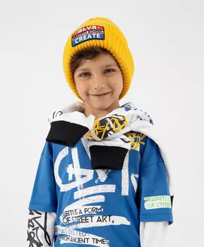 Шапка вязаная из хлопковой пряжи желтая Gulliver (50)