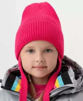 Шапка вязаная на флисовой подкладке с завязками розовая Button Blue