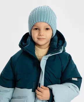 Шапка вязаная с отворотом голубая детская Button Blue