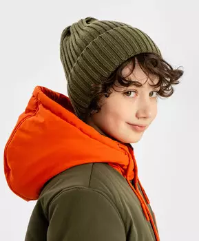 Шапка вязаная с отворотом хаки детская Button Blue