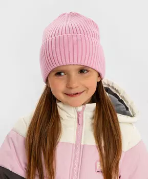 Шапка вязаная с отворотом розовая для девочки Button Blue (54)