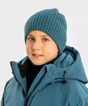 Шапка вязаная с отворотом синяя детская Button Blue