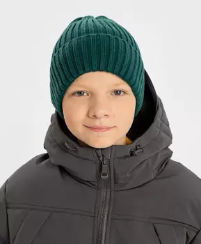 Шапка вязаная с отворотом зеленая детская Button Blue