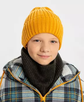 Шапка вязаная с отворотом желая детская Button Blue (56)
