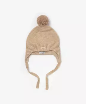 Шапка вязаная с помпоном бежевая для девочки Gulliver
