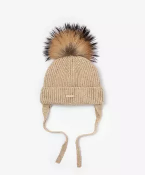 Шапка вязаная с помпоном бежевая Gulliver (46-48)
