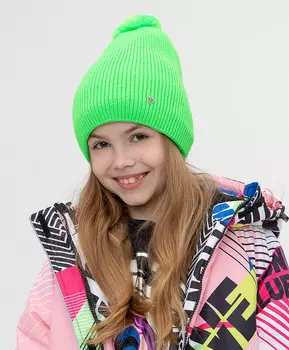 Шапка вязаная с помпоном салатовая Button Blue