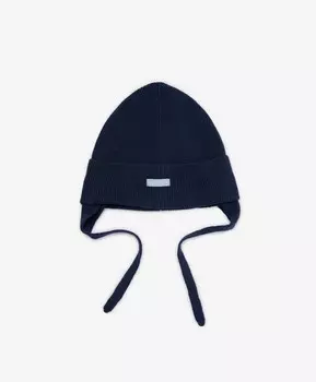 Шапка вязаная с ушками на трикотажной подкладке синяя для мальчика Gulliver (48-50)