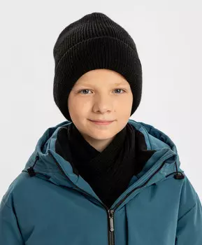 Шапка вязаная утепленная черная детская Button Blue