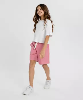 Шорты базовые с поясом на резинке розовые для девочки Button Blue (140)