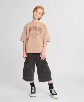 Шорты бермуды джинсовые детские с рваным краем серые Button Blue