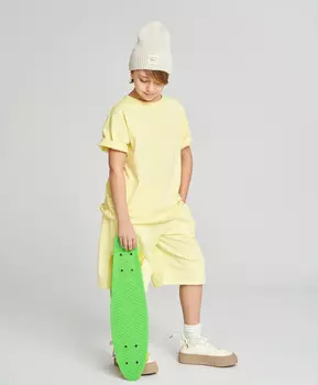 Шорты детские базовые прямые с поясом на резинке желтые Button Blue