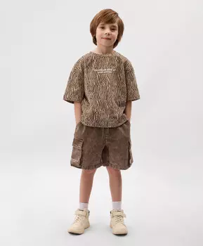 Шорты для мальчика из вареного футера коричневые Gulliver
