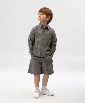 Шорты для мальчика с поясом на резинке серые в полоску Roberto Moretti