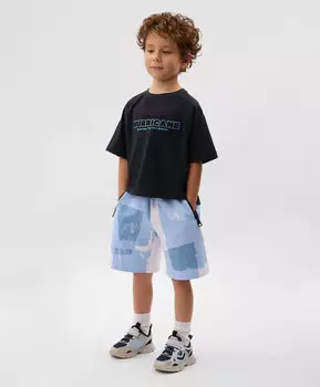 Шорты для мальчика трикотажные с принтом голубые Gulliver