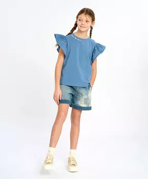 Шорты джинсовые укороченные для девочки голубые с розой Button Blue