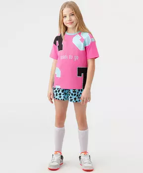 Шорты голубые с леопардовым принтом Button Blue (158)