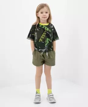 Шорты из эко кожи с поясом из тесьмы хаки Gulliver