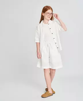 Шорты легкие для девочки белые с поясом на резинке и карманами Button Blue