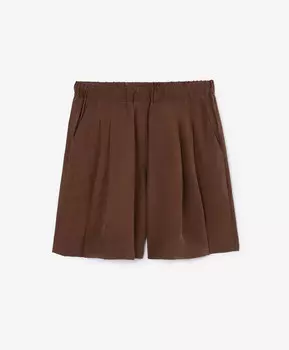 Шорты с поясом на резинке из текстиля с эффектом мокрого шелка коричневые GLVR