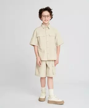 Шорты сафари детские молочные с поясом на резинке и карманом Button Blue