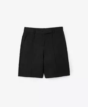 Шорты средней посадки из фактурного текстиля с преобладанием льна черные GLVR