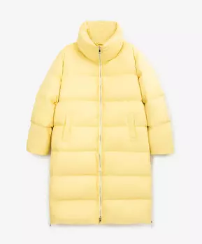Стеганое пальто на натуральном пуху с молниями в боковых швах желтое GLVR