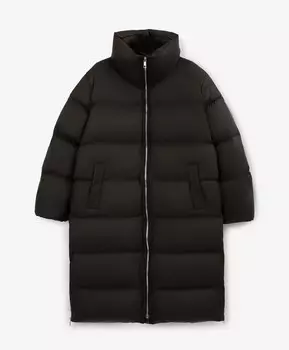 Стеганое пальто на натуральном пуху с молниями в боковых швах черное GLVR (L)