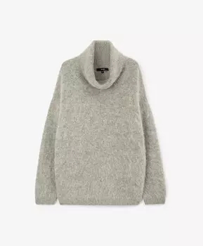 Свитер оверсайз с воротником хомут из меланжевой пряжи с ворсовой структурой серый GLVR (M)