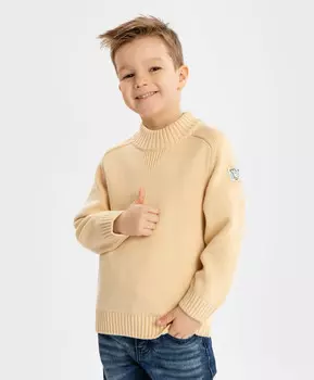 Свитер с воротником стойкой в бежевом цвете для мальчика Button Blue