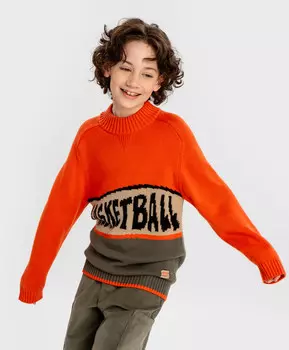Свитер с вязаным принтом оранжевый для мальчика Button Blue